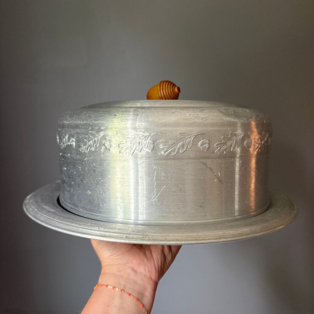 Vintage West Bend Aluminum Cake Carrier 1950s Acorn Lid Cake Plate